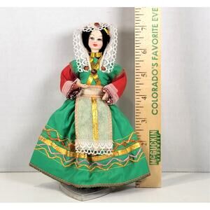 Folk Doll with Green Outfit and Veil - Handcrafted Vintage 7" Traditional Outfit